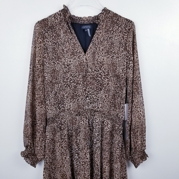 1. STATE Leopard Print Ruffled Smock Waist Midi Evening Dress NWT Medium - Picture 8 of 11